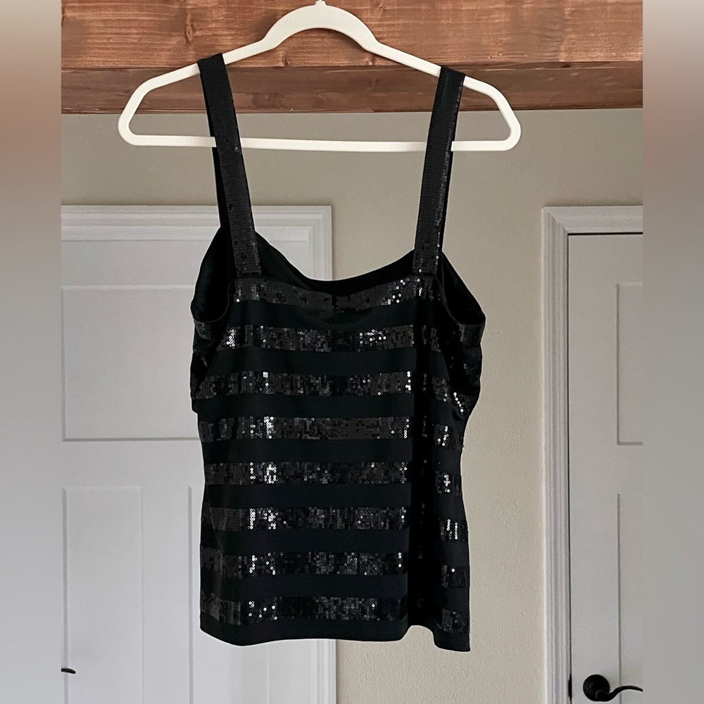 Carmen Marc Valvo Black Sequin Striped Top Size XL NWT